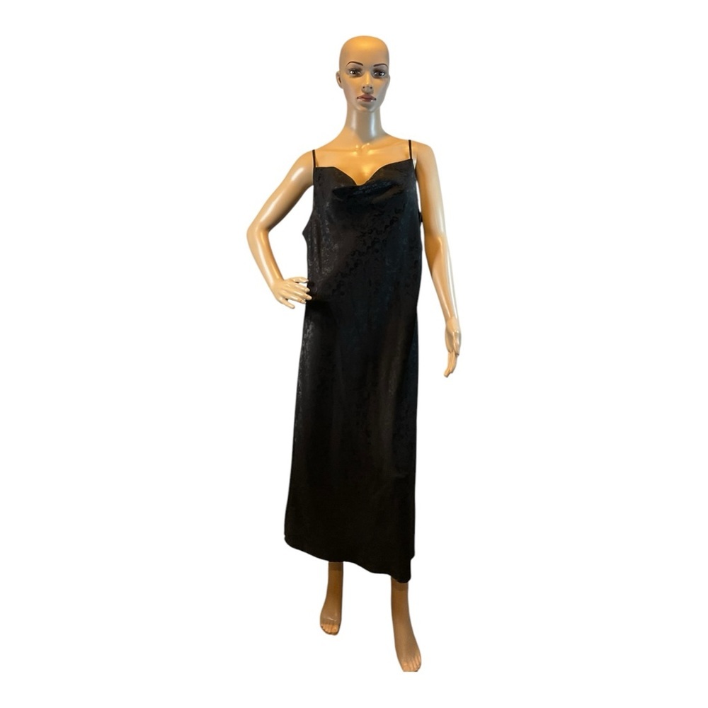 EMMA & MICHELE Women’s Black Spaghetti Strap Cowl Neck Bias Slip Satin Dress/ L